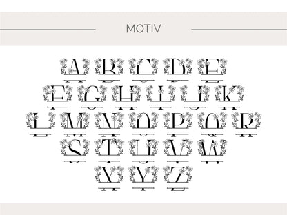 Monogramm Stempel - Selina | Namensstempel | personalisierter Holzstempel Name | floral Blumen & Zweige Blumenmonogramm Rechteckig 50x35mm