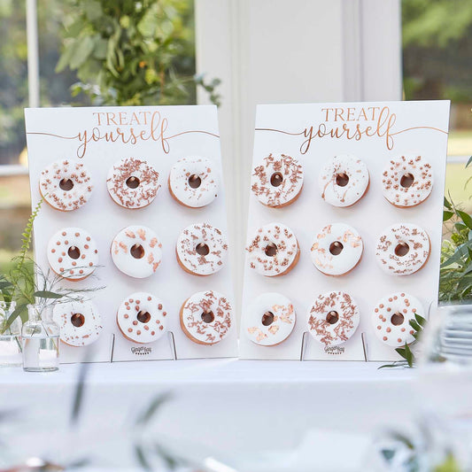 Set 2 Donut Wall roségoldene/weiß |  2 Donut Wand aus Kraft-Pappe zum Aufstellen | Dount-Wall zur Hochzeit | Donut Ständer für je 9 Donuts - SelfmadeStudio