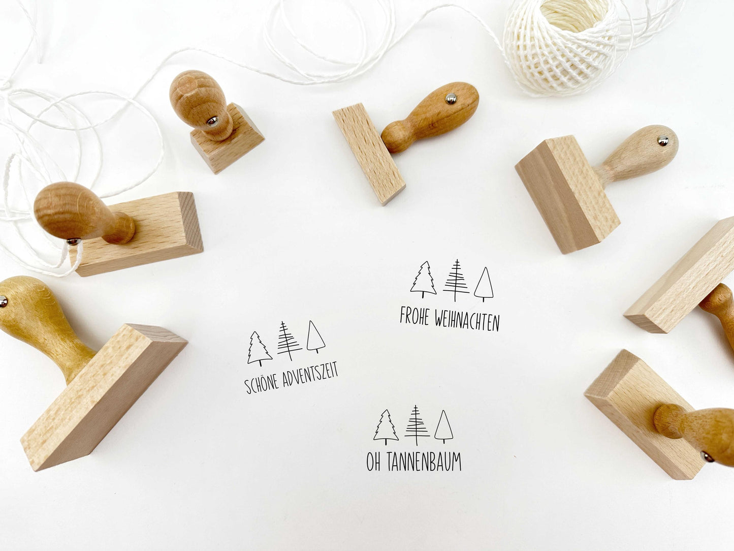 Kinderstempel für Weihnachten und Advent, Holzstempel, Handstempel Frohe Weihnachten, Oh Tannenbaum, Schöne Adventszeit / verschiedene Motive zum stempeln