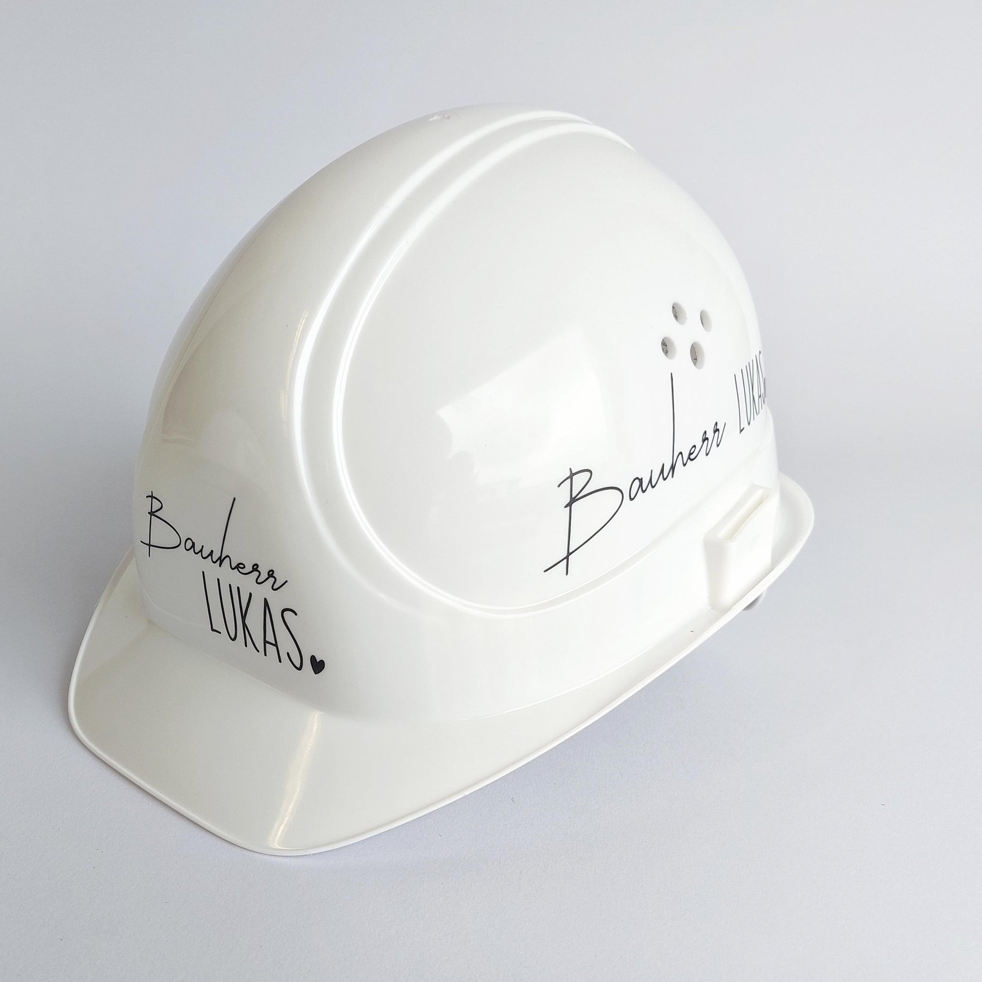 Bauherren-Bauhelm Weiß mit Wunschnamen | personalisierter Kopfschutz | Bauherrin Baustelle Helm | hochwertiger Deko Kopfschutz Bauhelm