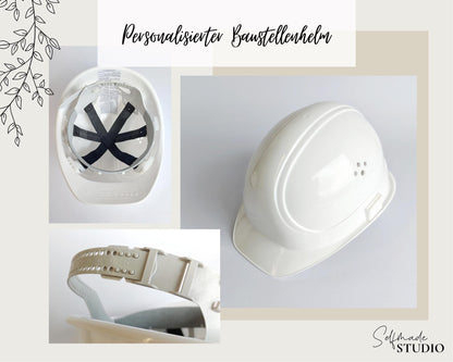 Bauherren-Bauhelm Weiß mit Wunschnamen | personalisierter Kopfschutz | Bauherrin Baustelle Helm | hochwertiger Deko Kopfschutz Bauhelm