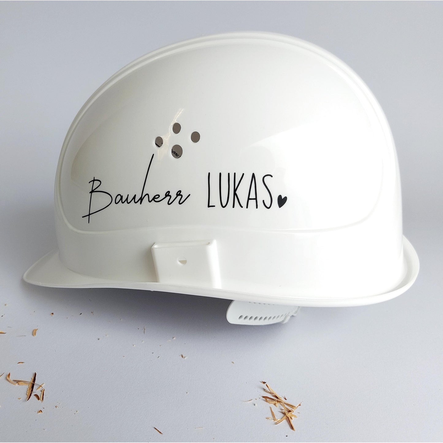 Bauherren-Bauhelm Weiß mit Wunschnamen | personalisierter Kopfschutz | Bauherrin Baustelle Helm | hochwertiger Deko Kopfschutz Bauhelm