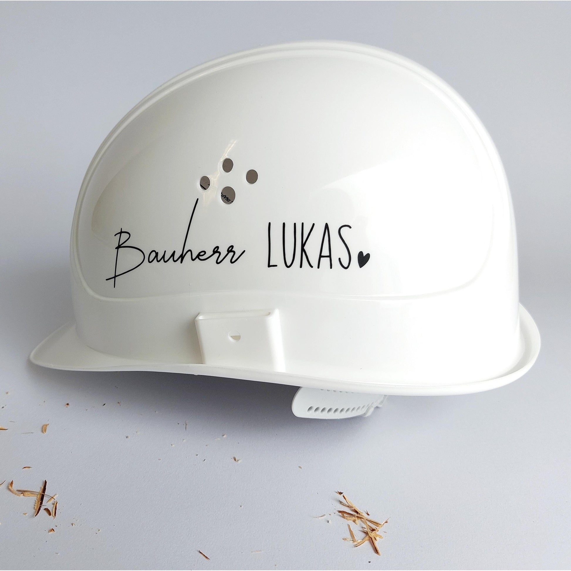 Bauherren-Bauhelm Weiß mit Wunschnamen | personalisierter Kopfschutz | Bauherrin Baustelle Helm | hochwertiger Deko Kopfschutz Bauhelm