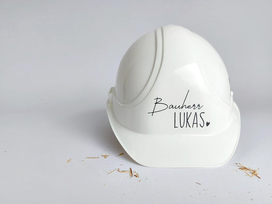 Bauherren-Bauhelm Weiß mit Wunschnamen | personalisierter Kopfschutz | Bauherrin Baustelle Helm | hochwertiger Deko Kopfschutz Bauhelm