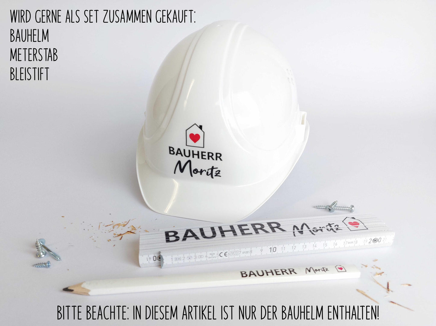 Bauherren-Bauhelm Weiß mit Wunschnamen | personalisierter Kopfschutz | Bauherrin Baustelle Helm | hochwertiger Deko Kopfschutz Bauhelm