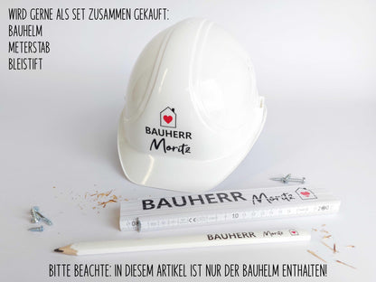 Bauherren-Bauhelm Weiß mit Wunschnamen | personalisierter Kopfschutz | Bauherrin Baustelle Helm | hochwertiger Deko Kopfschutz Bauhelm