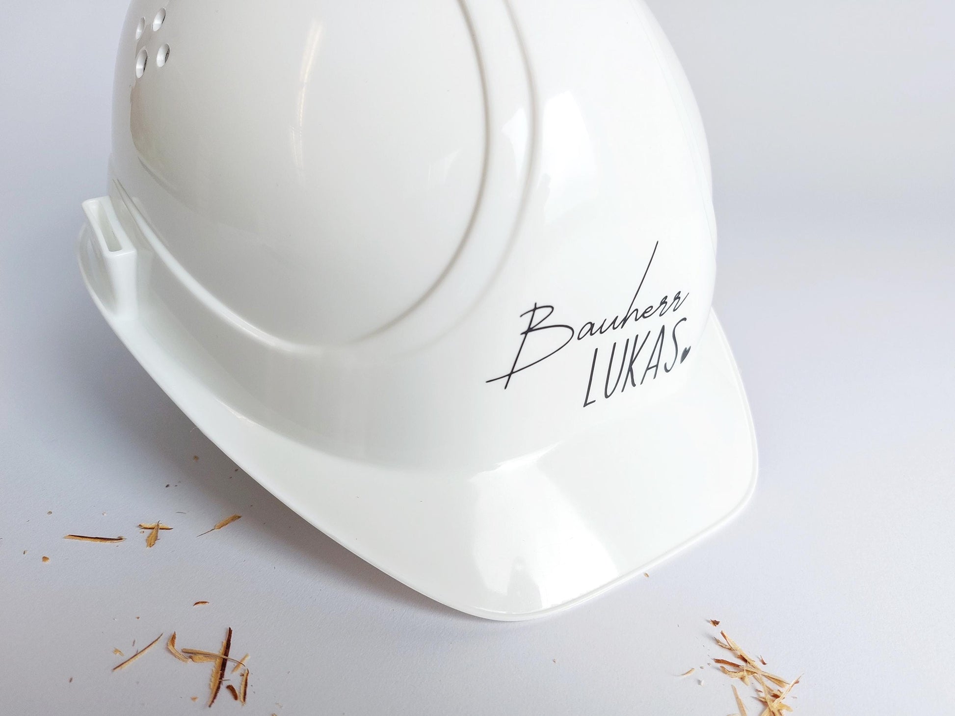 Bauherren-Bauhelm Weiß mit Wunschnamen | personalisierter Kopfschutz | Bauherrin Baustelle Helm | hochwertiger Deko Kopfschutz Bauhelm