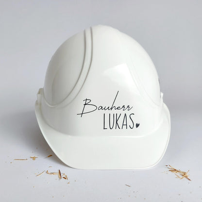 Bauherren-Bauhelm Weiß mit Wunschnamen | personalisierter Kopfschutz | Bauherrin Baustelle Helm | hochwertiger Deko Kopfschutz Bauhelm