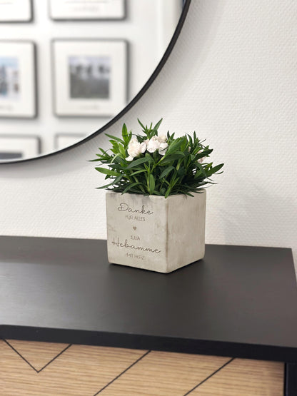 Blumentopf Beton-Optik Mit Herz | Personalisierter Topf Danke für alle Wunschname Hebamme Erzieherin Arzt Geschenk Abschied 3 Größen Gravur