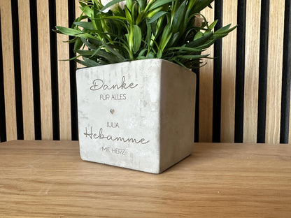 Blumentopf Beton-Optik Mit Herz | Personalisierter Topf Danke für alle Wunschname Hebamme Erzieherin Arzt Geschenk Abschied 3 Größen Gravur