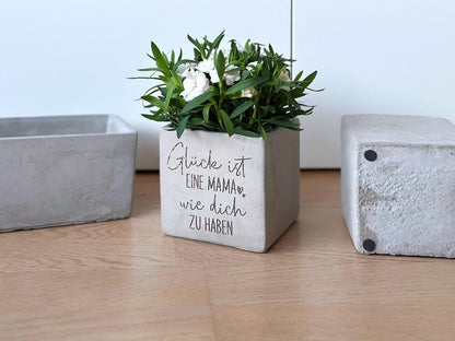 Blumentopf Beton-Optik Glück | Glück ist eine Mama wie dich zu haben | Muttertag Oma Freundin Schwester Nachbarin personalisiertes Geschenk