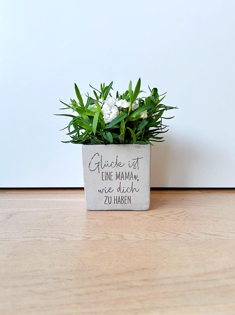Blumentopf Beton-Optik Glück | Glück ist eine Mama wie dich zu haben | Muttertag Oma Freundin Schwester Nachbarin personalisiertes Geschenk