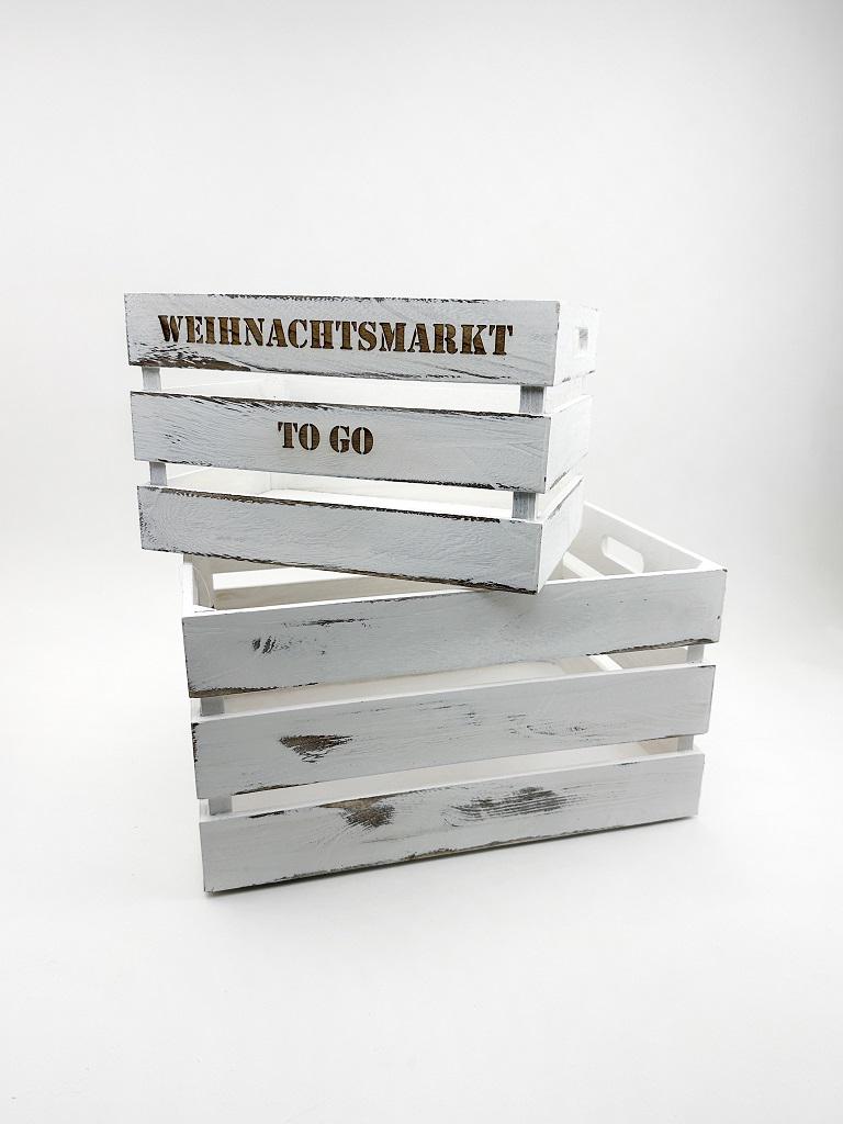 Weihnachtsmarkt "to Go" Vintage Weiß Holzkiste | personalisierbar, Aufbewahrung, Geschenkidee, Dekobox Weihnachten, Geschenk für Freunde