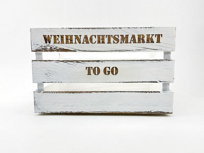 Weihnachtsmarkt "to Go" Vintage Weiß Holzkiste | personalisierbar, Aufbewahrung, Geschenkidee, Dekobox Weihnachten, Geschenk für Freunde