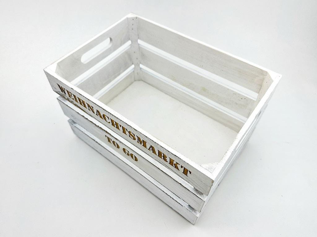 Weihnachtsmarkt "to Go" Vintage Weiß Holzkiste | personalisierbar, Aufbewahrung, Geschenkidee, Dekobox Weihnachten, Geschenk für Freunde