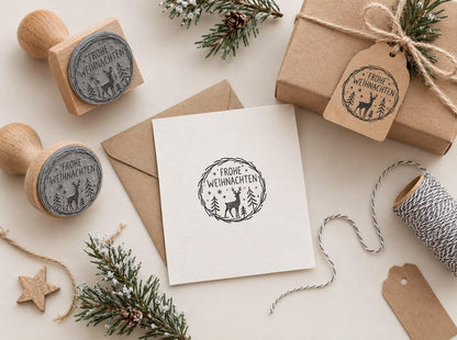 Weihnachtsstempel Holzstempel | Weihnachtsstempel für Karten & Geschenke | 45 mm rund oder 45x45 mm / 60x30mm eckig