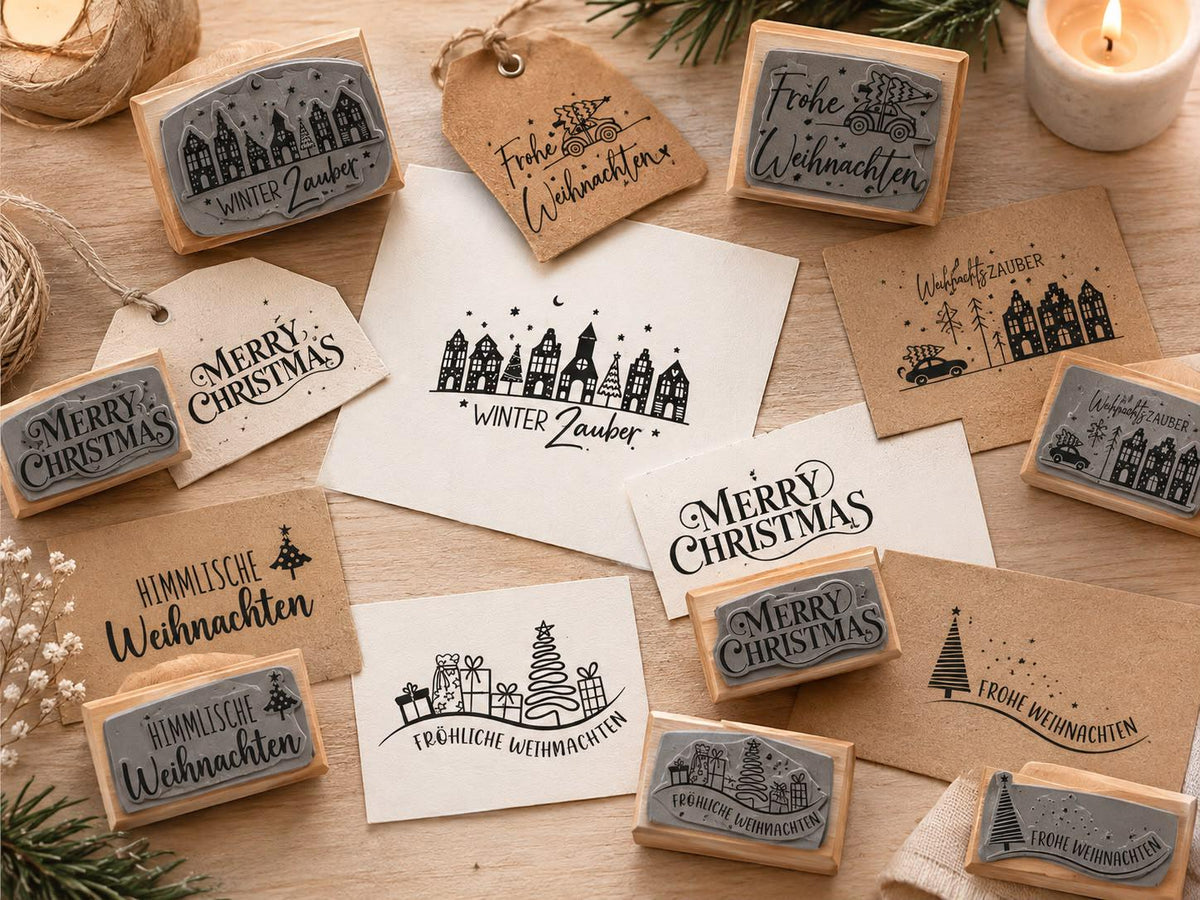 Weihnachtsstempel Holzstempel | Weihnachtsstempel für Karten & Geschenke | 45 mm rund oder 45x45 mm / 60x30mm eckig