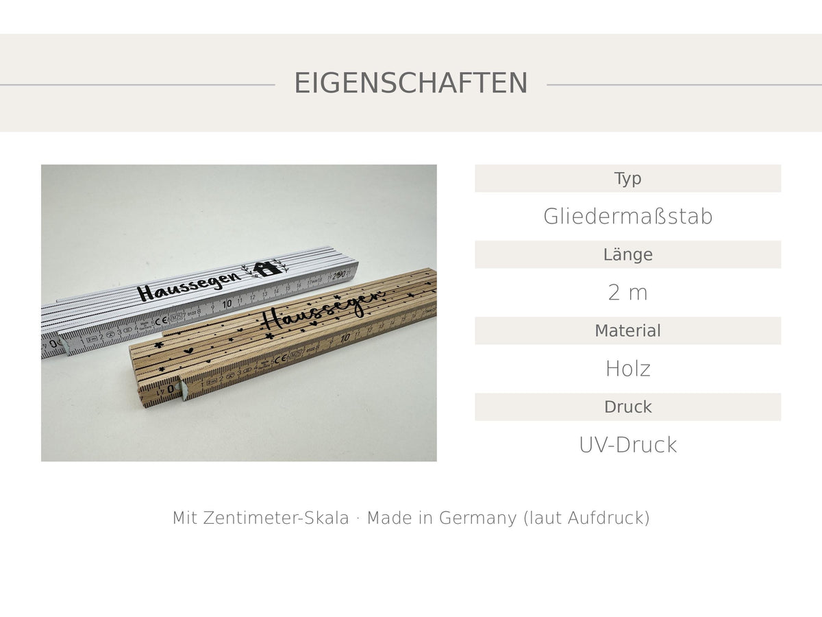 Eigenschaften Meterstab Haussegen: Gliedermaßstab, 2 m, Holz, UV-Druck