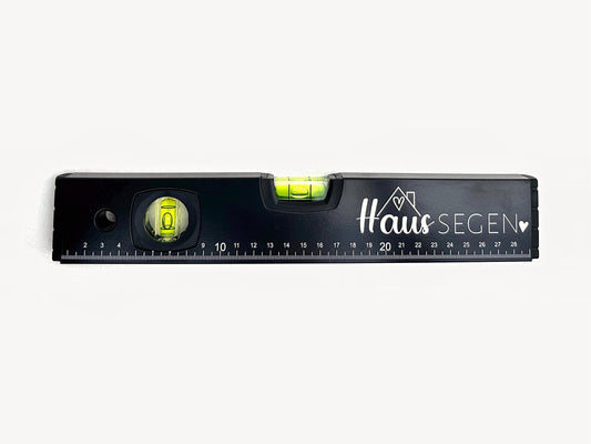 Wasserwaage Haussegen, schwarz, 30 cm – Geschenk zum Einzug, Richtfest & Hausbau, 4 Motive