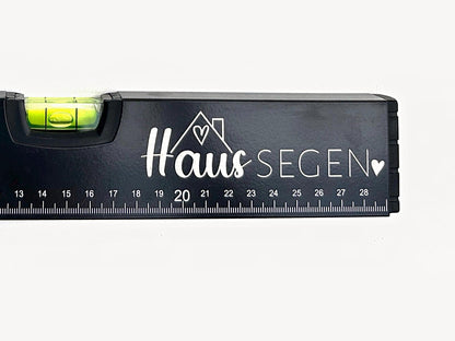 Wasserwaage Haussegen, schwarz, 30 cm – Geschenk zum Einzug, Richtfest & Hausbau, 4 Motive