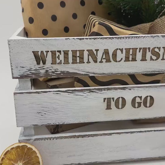 Weihnachtsmarkt "to Go" Vintage Weiß Holzkiste | personalisierbar, Aufbewahrung, Geschenkidee, Dekobox Weihnachten, Geschenk für Freunde