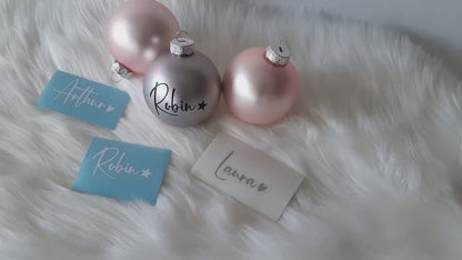 Wunschname mit Herz / Stern Aufkleber für Weihnachtskugel! Personalisierter Schriftzug zum selbst aufkleben, Baumschmuck für Weihnachten