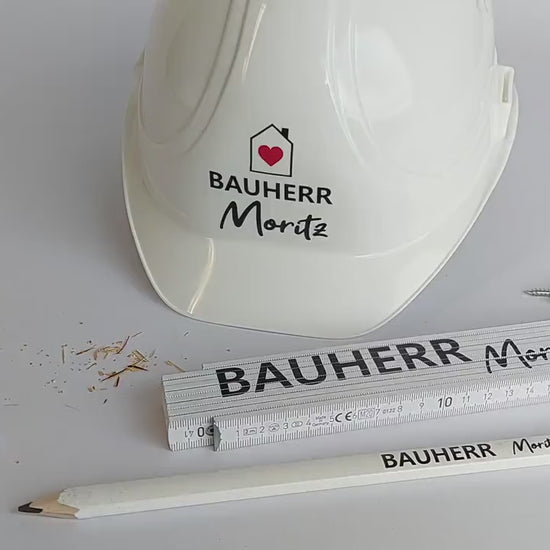 Bauherren-Bauhelm Weiß mit Wunschnamen | personalisierter Kopfschutz | Bauherrin Baustelle Helm | hochwertiger Deko Kopfschutz Bauhelm