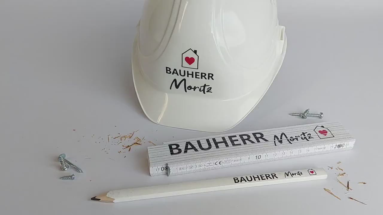 Bauherren-Bauhelm Weiß mit Wunschnamen | personalisierter Kopfschutz | Bauherrin Baustelle Helm | hochwertiger Deko Kopfschutz Bauhelm